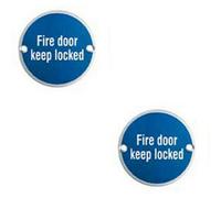 2x Fire Door Keep Locked Plaque 76mm Diameter Satin Anodised Aluminium