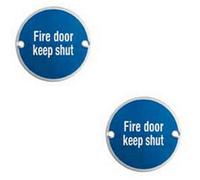 2x Fire Door Keep Shut Plaque 76mm Diameter Satin Aluminium Door Accessory