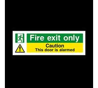 2x Fire Exit Caution Door Alarmed Sign 300mm x 100mm - Self Adhesive Sticker (EE25)