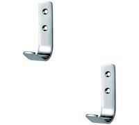2x Flat Bar One Piece Coat Hook 41mm Projection Bright Stainless Steel Loops Metallics One Size