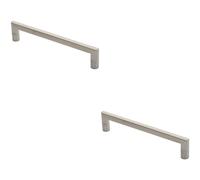 2x Flat D Bar Door Pull Handle 315 x 15mm 300mm Fixing Centres Satin Steel