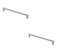2x Flat D Bar Door Pull Handle 475 x 15mm 350mm Fixing Centres Satin Steel