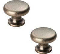 2x Flat Faced Round Door Knob 34mm Diameter Pewter Small Cabinet Handle
