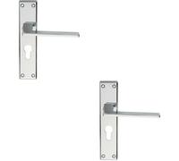 2x Flat Straight Lever on Euro Lock Backplate Handle 180 x 40mm Polished Chrome