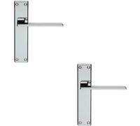 2x Flat Straight Lever on Latch Backplate Door Handle 180 x 40mm Polished Chrome