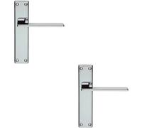 2X Flat Straight Lever On Latch Backplate Door Handle 180 X 40mm Polished Chrome