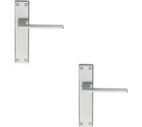 2x Flat Straight Lever on Latch Backplate Door Handle 180 x 40mm Satin Chrome