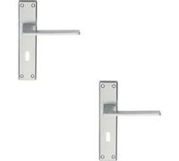 2x Flat Straight Lever on Lock Backplate Door Handle 180 x 40mm Satin Chrome