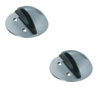 2X Floor Mounted Half Moon Doorstop With Rubber Buffer 80mm Dia Satin Steel