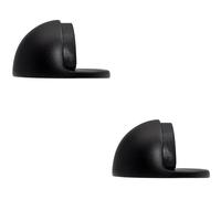 2x Floor mounted Oval Doorstop 44 x 22mm Matt Black Half Moon Stopper