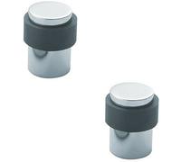2x Floor Mounted Pedastal Doorstop with Rubber Buffer 40 x 30mm Bright Steel
