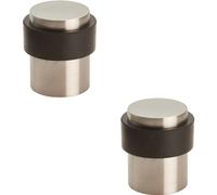 2X Floor Mounted Pedastal Doorstop With Rubber Buffer 40 X 30mm Satin Steel