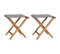 2x Folding Chairs Solid Teak Wood and Fabric Dark Grey/Cream White vidaXL