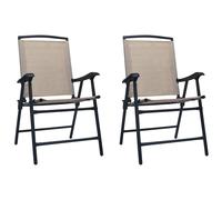 2x Folding Garden Chairs Textilene Taupe Outdoor Seating Furniture vidaXL