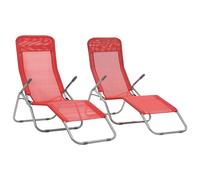vidaXL 2x Folding Sun Lounger Textilene Red Outdoor Furniture Garden Seating