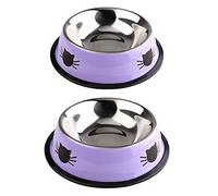 2x For Bowl Set Food Water Indoor Stainless Steel Basic Small Pet Feeding Bowls Dish Removable Base Cute Cats Painte Pet Feeding Tray With Sides For Cats Large Slow Down Eating Elevated