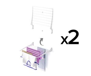 2X Foxydry Fold 60, Steel And Aluminium Folding Up Wall-Mounted Clotheshorse, 60X9X50 Cm White2 Pieces