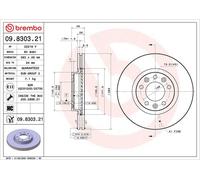 Brembo 2x Brake Discs Pair Vented Front 283mm 09.8303.21 Set 9675223380 03554083