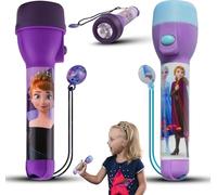 2x Frozen LED Kids Flashlights, Lightweight Non-Slip Plastic Flashlight for Reading, Camping and Emergencies | Luminous Range: 3.5m | Battery Powered Xmas Torch for Children 3+ Years, Size - 16cm