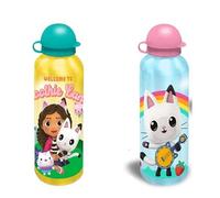 2x Gabbys Dollhouse Cat Water Bottles Lightweight 500ml Aluminum BPA Free Drinking Leakproof KBT Disney Bottles for Kids, Ideal for On the Go, Gym, Sports and Travel 3+ Year | 21cm