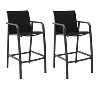 vidaXL 2x Garden Bar Chairs Black Textilene Outdoor Patio Seating Furniture