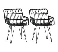 2x Garden Chairs with Armrest PE Rattan Patio Armchair Black/Brown vidaXL