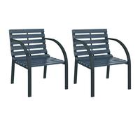Garden Chair Set 2 pcs Grey Wood Seat Steel Frame 56x58x76cm Patio Pair Cozy