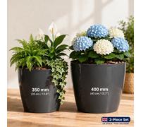 2x Garden Plant Pots Round Planters Large Outdoor Indoor Plastic Flower Pot Grey