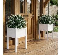 2x Garden Planters 50x50x70cm White Solid Pine Wooden Flower Plant Pots