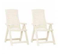 vidaXL 2x Garden Reclining Chairs Plastic White Dining Seats Outdoor Seating