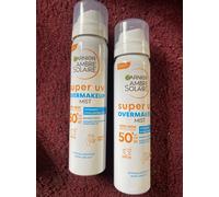 2x Garnier Ambre Solaire Over Makeup Super UV Protection Mist SPF50 75ml