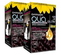 2x Garnier Oil Glow Permanent Hair Dye Colour 4.12 Dark Brown Cold Iridescent Ammonia Free Delicate Fragrance - 2 Colours