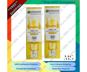 2x Garnier SkinActive Vitamin C Daily UV Invisible SPF50+ - 40ml Each- Brand New