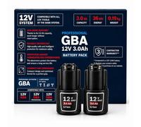 2x GBA 12V 3.0Ah Rechargeable Battery Compatible with Bosch Professional 12V System - Li-Ion Replacement Battery with LED Indicator