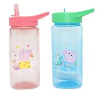 2x George Pig & Peppa Pig Water Bottle with Straw 420ml - BPA Free Flip Top Bottle for Boys & Girls - Reusable, Leakproof and Safe for Children 6 Months and Up