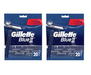 2X Gillette BlueII Men's Disposable Razors, Pack of 20