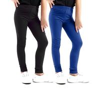 2X Girls Leggings Black Plain Animals Printed Kids Trousers Full Length Basic Plain Active wear (2 Pack) Black Combination 3-4 to 13-14 Years (13 Years, Black/Royal Blue)