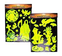 2X Glow in The Dark Halloween Window Stickers, Reusable Self-Adhesive Vinyl Decals with Ghost Pumpkin Bat for Window Glass Wall Decor