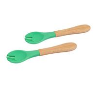 2X Green Bamboo Baby Weaning Forks with Silicone Tip - Small Toddler Kids Childrens First Self Feeding Food Cutlery Utensils - by Tiny Dining
