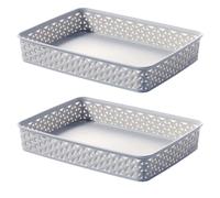 2x Grey A4 Paper Tray Curver Basket Plastic Rattan
