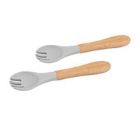 2X Grey Bamboo Baby Weaning Forks with Silicone Tip - Small Toddler Kids Childrens First Self Feeding Food Cutlery Utensils - by Tiny Dining