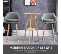2x Grey Upholstered Bar Stools Wide Tub Seat Kitchen Counter Dining Chairs