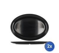 2x H&H Oval Melamine Plates Black, 43x30.5x3 cm