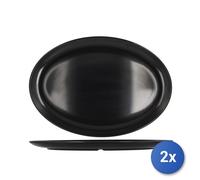 2x H&H Oval Melamine Plates Black, 48x34x3 cm