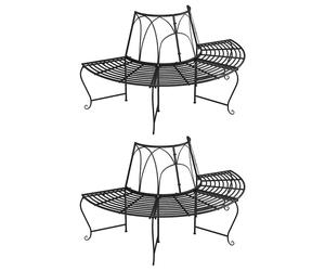 2x Half Round Tree Bench Ø159 cm Black Steel Seating Chair Seat vidaXL