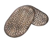 2X Hammer Patterned Tray Rustic Metal Decor, Shabby Chic Farmhouse Tray Galvanized Centerpiece Oval Tray Set