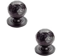 2x Hammered Ball Cupboard Door Knob 33mm Diameter Black Antique Cabinet Handle Loops Black One Size