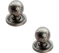 2x Hammered Ball Cupboard Door Knob 33mm Diameter Pewter Cabinet Handle