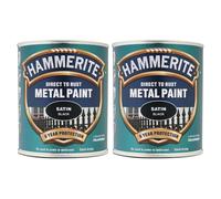 2X Hammerite Satin Black Paint 750ml Direct to Rust Metal Paints
