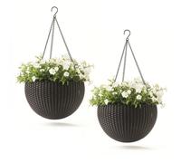 2x Hanging Round Planter Bowl Set Flower Pot Keter Sphere Brown Garden Outdoor